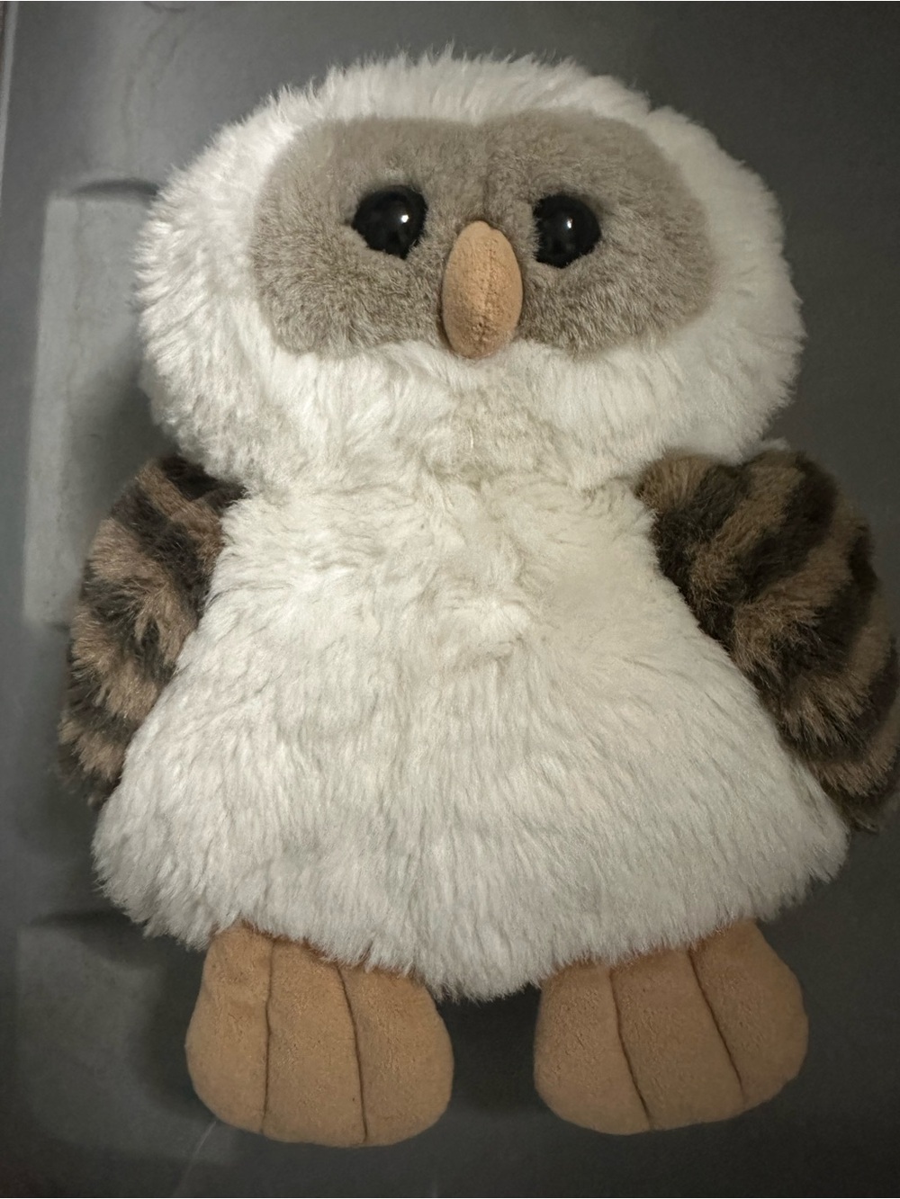 Plush Ernest  the Owl Stuffed Animal - White, Gray, Brown. Heritage Collection.